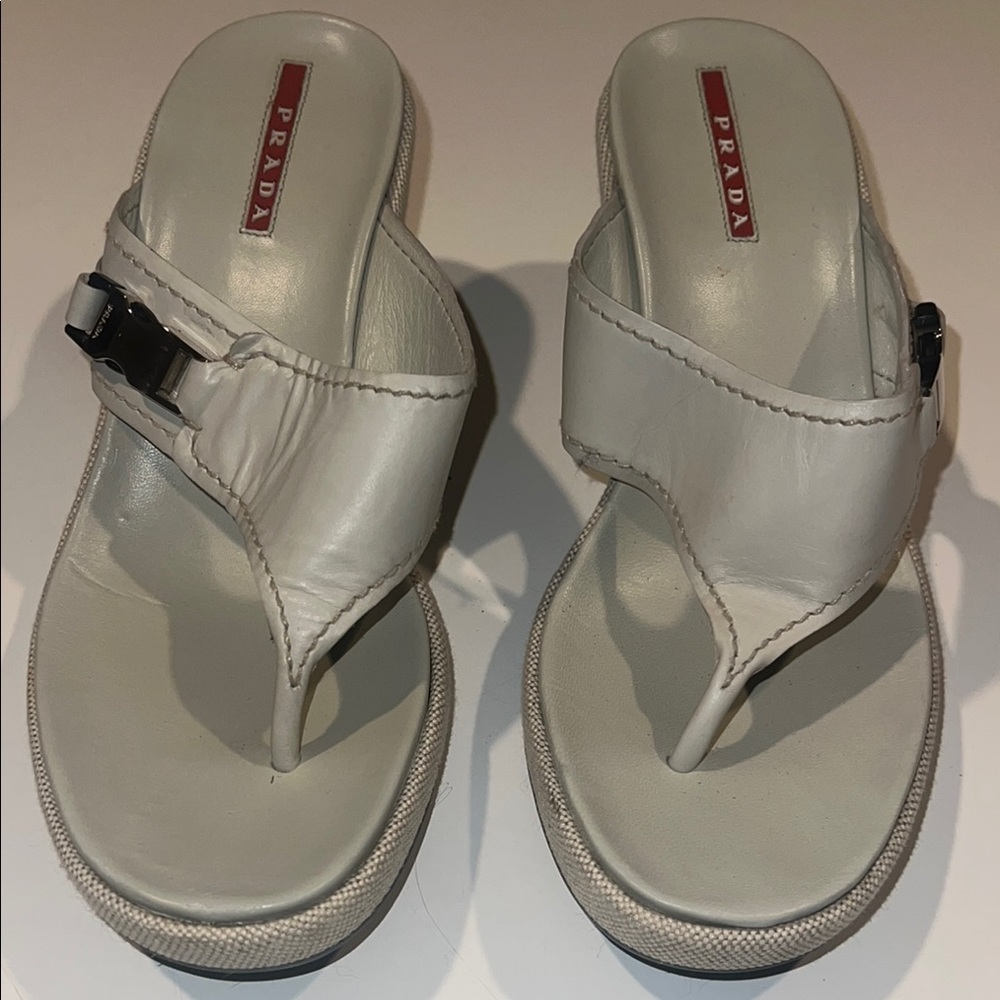 Prada off white 37.5 platform wedge Sandals Minimalist Design
